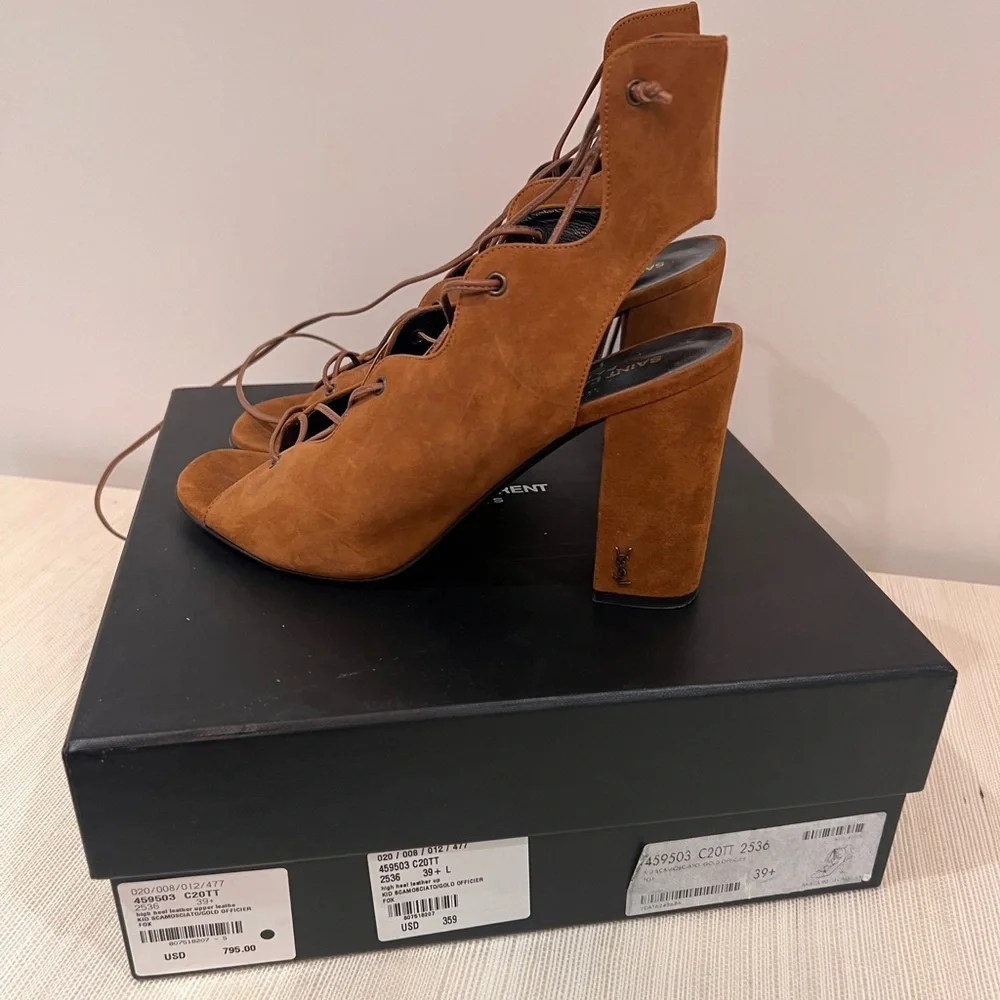 Saint Laurent Babies Suede Lace-Up Sandal, Tan. Size 39.5, gently used. - Picture 3 of 8